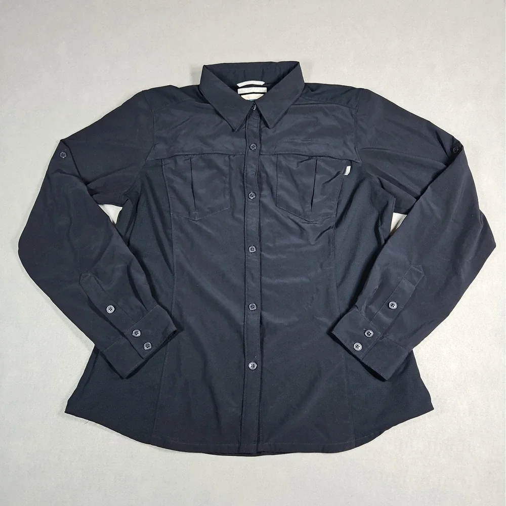 Columbia Womens Black Omni-Shade Vented Button Up Outdoor Shirt Size Large